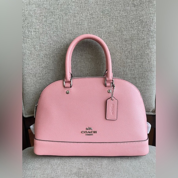 NWT！COACH SIERRA SATCHEL IN CROSSGRAIN LEATHER (COACH F57555) SILVER/BLUSH